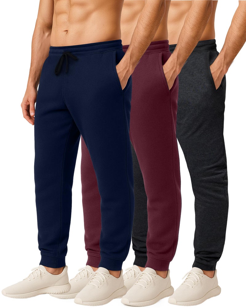 REALESSENTIALS Real Essentials 3 Pack: Men's Cotton Fleece Jogger Sweatpants - Athletic Pants Bottoms with Pockets, Set 4, L, - Image 1